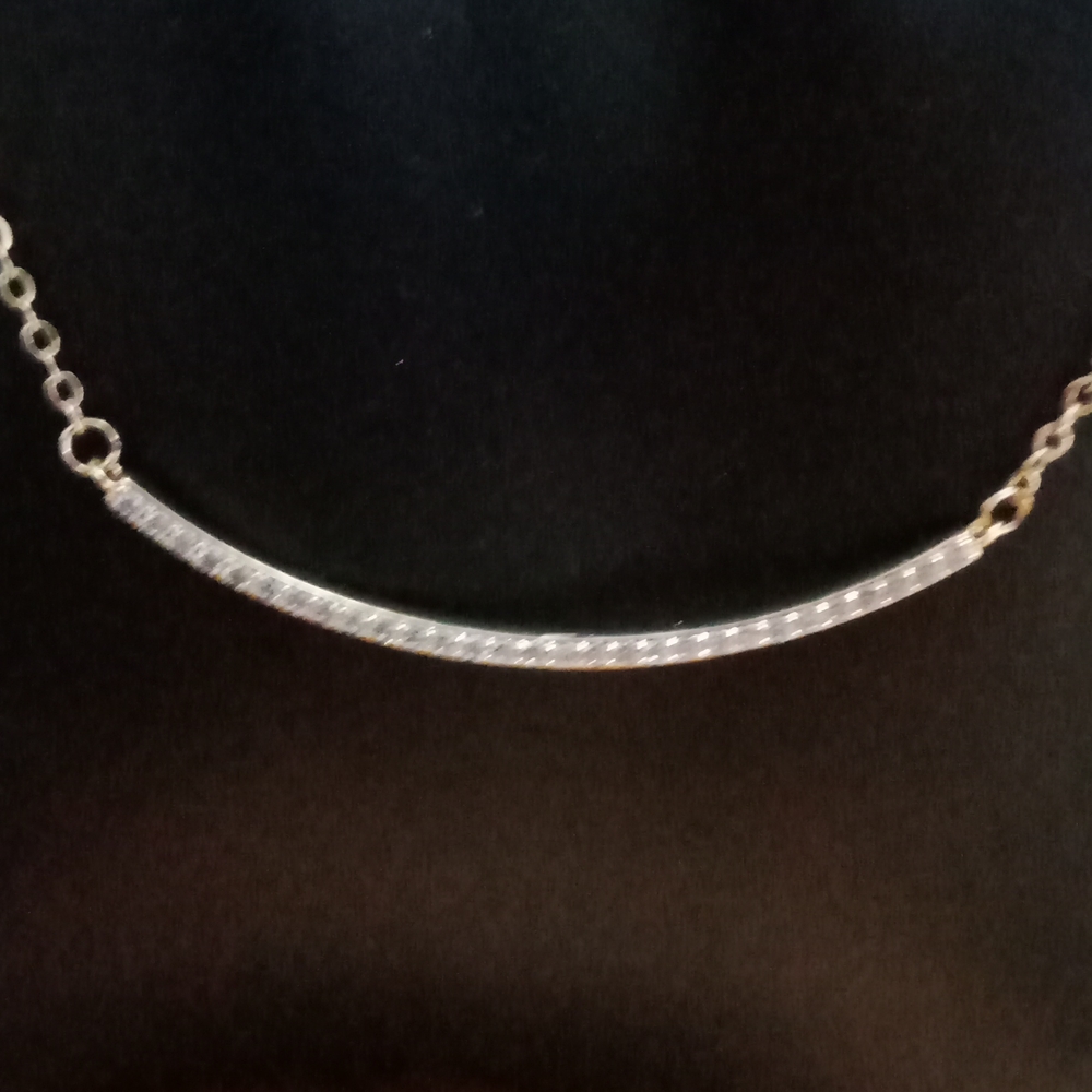 14 k Gold Smile Curved Bar Cubic Zirconia Necklace Adjustable Chain